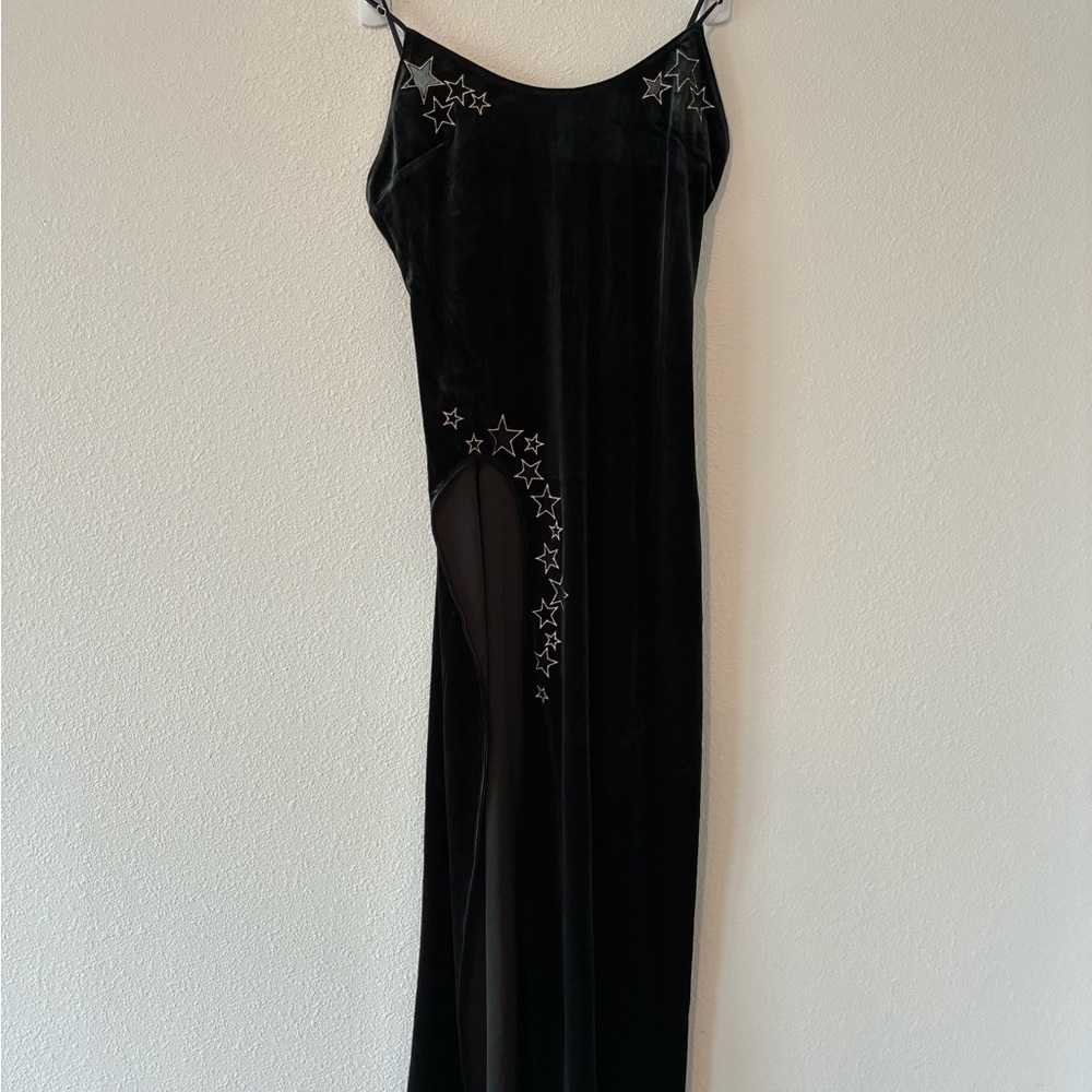 VS Black Velvet Dress with Star Embellishments NWT